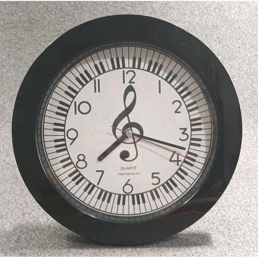 Albert Elovitz Inc. Piano Keys Wall Clock Quartz Moment Battery Operated Black